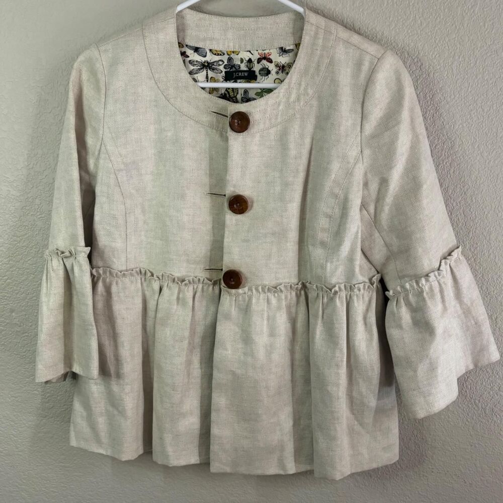 J. Crew RARE Linen Blazer Butterfly Print
